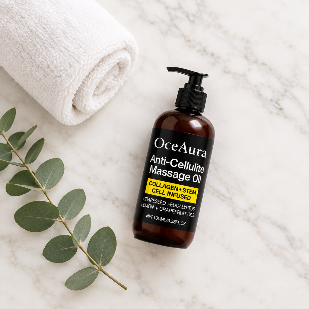 Spa flat lay with towel and eucalyptus