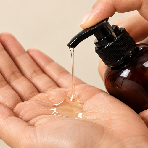 Oil texture dispensed into the palm